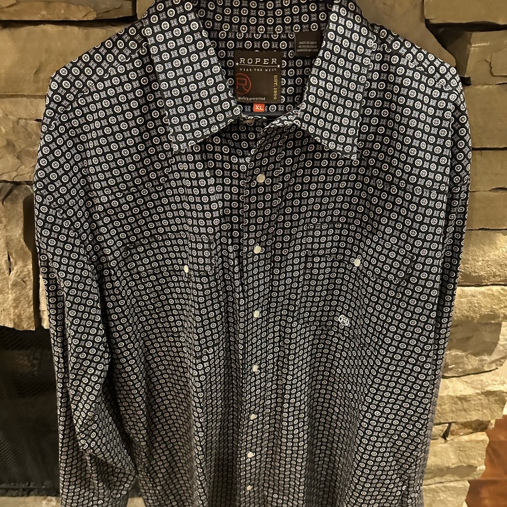 Roper Men's Geometric Black and White Shirt